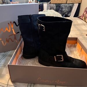 Crown Vintage Black Buckle Boots